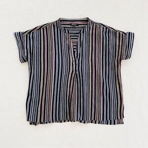 Madewell Lakeline Popover Top Rainbow Stripe Cotton Short Sleeve Small